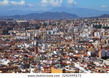 Malaga in Andalusia, Spain. Aerial view of the city with Goleta, Merced and Trinidad districts.