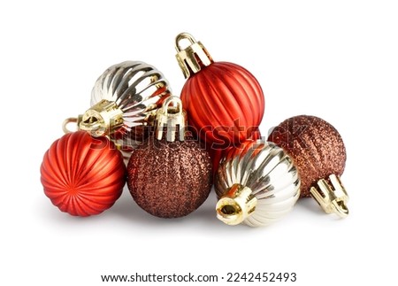 Heap of different Christmas balls on white background