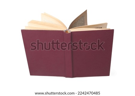 Open old hardcover book isolated on white Royalty-Free Stock Photo #2242470485