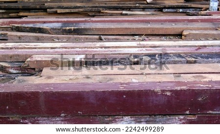 Demolition wood to be used in civil construction in Brazil, South America, abstract style, scene background