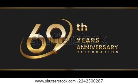 69th anniversary logo design with gold ring. Logo Vector Illustration