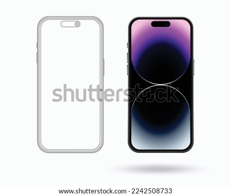 Mockup  Apple iPhone 14 Pro Max mock-up vector and line drawing scheme. Clipping Path for web site design or mobile app demonstration.
