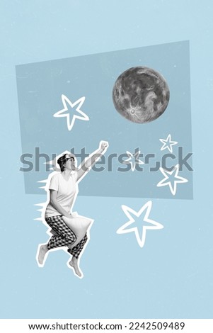 Creative photo 3d collage artwork poster postcard of beautiful girl enjoying nice sleep flying her dreams isolated on painting background