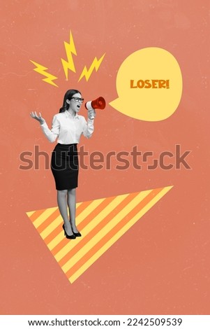 Collage 3d image of pinup pop retro sketch of aggressive lady boss shouting loser bullhorn isolated painting background Royalty-Free Stock Photo #2242509539