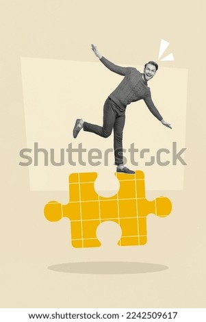 Photo sketch collage graphics artwork picture of funny funky guy standing jigsaw element isolated drawing background Royalty-Free Stock Photo #2242509617