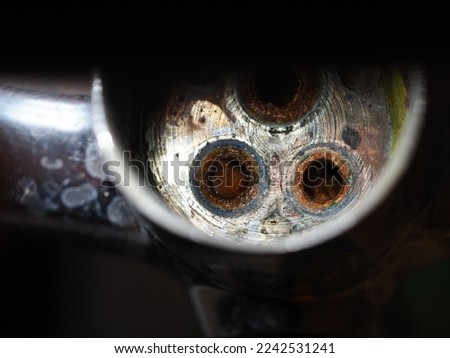 calcium plug clogged the hole in the faucet mixer Royalty-Free Stock Photo #2242531241