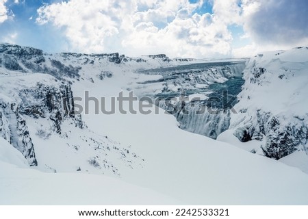 Gullfoss waterfall view and winter Lanscape picture in the winter season, Gullfoss is one of the most popular waterfalls in Iceland and tourist attractions