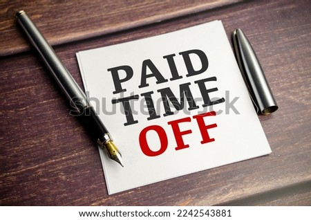 paid time off word on white sticker Royalty-Free Stock Photo #2242543881