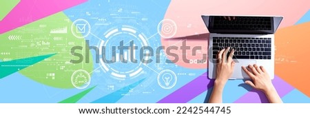 Marketing concept with person using a laptop computer