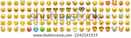 Yellow emoji. Funny emoticons faces with facial expressions. 3D stylized vector icons set Royalty-Free Stock Photo #2242561919