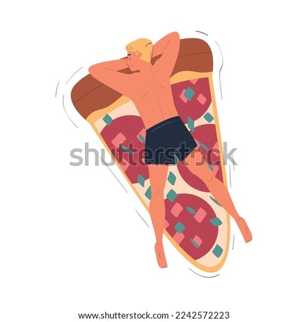 Man Character Floating on Air Mattress in Swimming Pool Vector Illustration