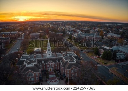 Aerial View of Dover, Delaware during Autumn at Dusk Royalty-Free Stock Photo #2242597365