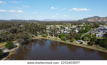 The aerial drone point of view in panoramic photography at Belvoir Park with lake abundant in Wodonga is a city on the Victorian side of the border with New South Wales.