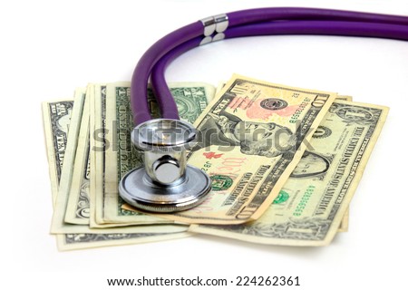 stethoscope doctor and dollars as illustration pay medicine