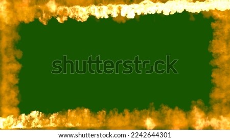 Square burning fire frame on green chromakey, isolated - object 3D rendering