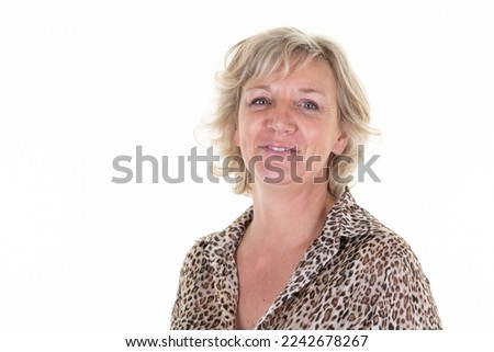 senior middle aged woman blond casual portrait on white background