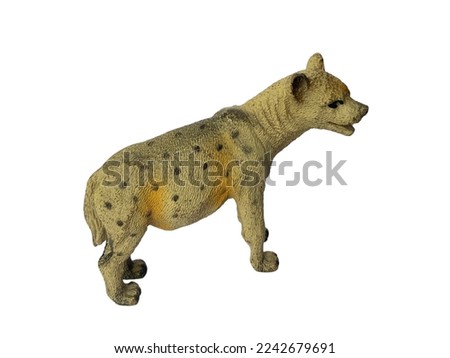 plastic spotted hyena toy isolated on white background