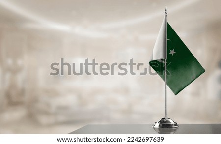 A small Pakistan flag on an abstract blurry background.