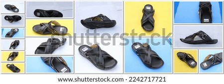 Collage set stylish elegant trendy designer fashionable summer spring 2023 eco leather sandals shoes. Template for online store, coupon, offer, promotion, discounts, gift card