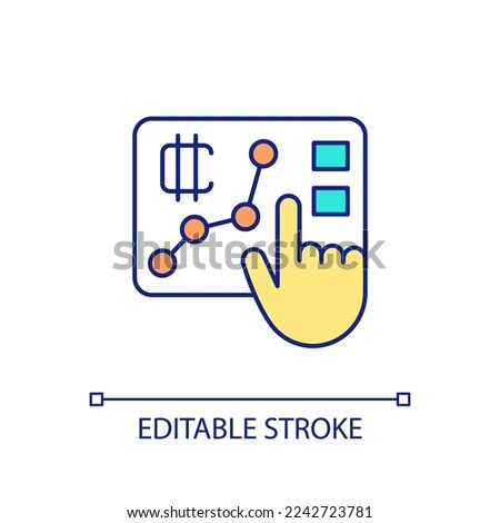 Controlling growth of cryptocurrency RGB color icon. Stock market online. Blockchain information. Isolated vector illustration. Simple filled line drawing. Editable stroke. Arial font used