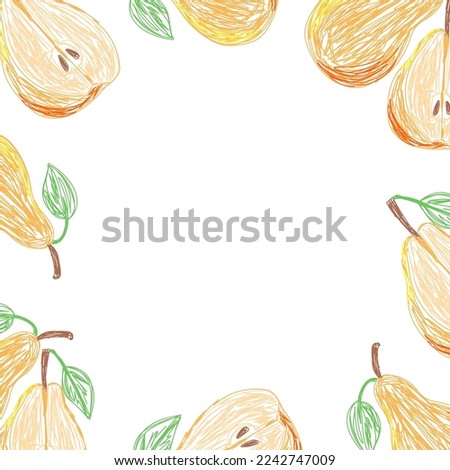 Pear fruits frame. Vector hand drawn design print. Natural pencil drawing
