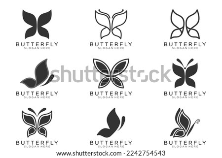 black butterfly set icon button, vector, sign, symbol, logo, illustration, editable stroke, design style isolated on white background