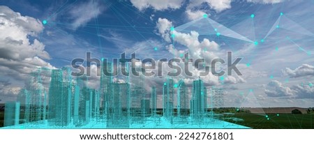 Smart city and abstract polygon pattern connection with speed line light, big data connection technology concept .