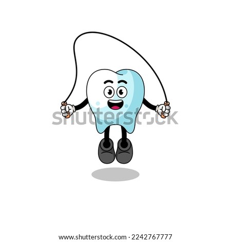 tooth mascot cartoon is playing skipping rope , character design