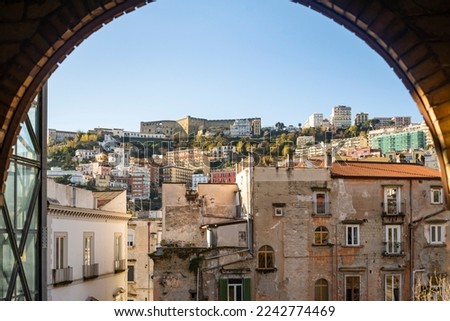 View of the Vomero hill and St. Elmo Castle from the Montesanto district of Naples. Italy Royalty-Free Stock Photo #2242774469