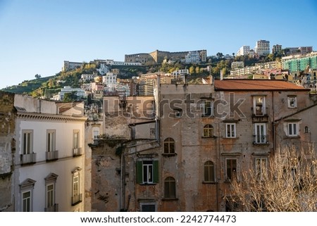 View of the Vomero hill and St. Elmo Castle from the Montesanto district of Naples. Italy