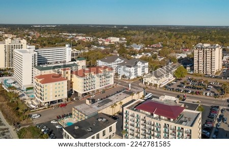 Beautiful aerial view of Myrtle Beach skyline on a sunny day, South Carolina.