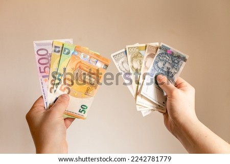 Money, bills of Euro and bills of Kuna Royalty-Free Stock Photo #2242781779