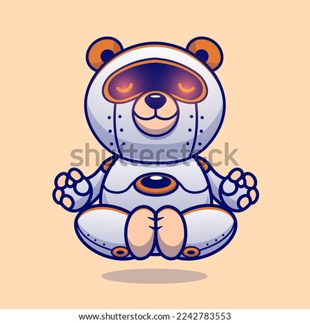 Cute Bear Robot Meditation Yoga Cartoon Vector Icon Illustration. Animal Technology Icon Concept Isolated Premium Vector. Flat Cartoon Style