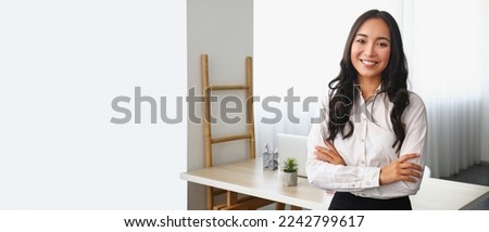 Beautiful Asian woman in office. Banner for design