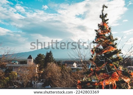 mountain fuji and christmas tree in december.