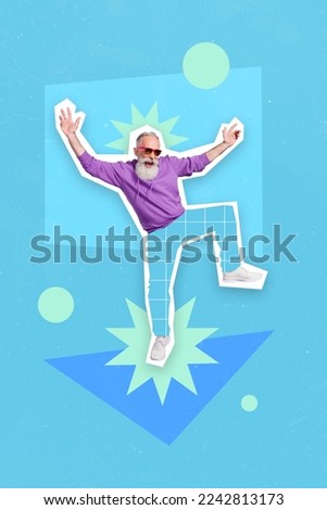 Creative photo 3d collage artwork poster postcard of crazy retired man chill night club isolated on painting background