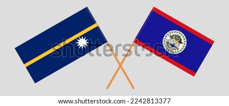 Crossed flags of Nauru and Belize. Official colors. Correct proportion. Vector illustration
