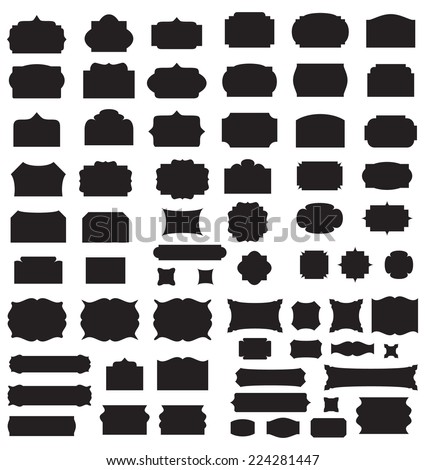 Empty blank vintage frame, set, romantic old style design elements, abstract objects, black silhouettes isolated on white background, vector illustration. Royalty-Free Stock Photo #224281447