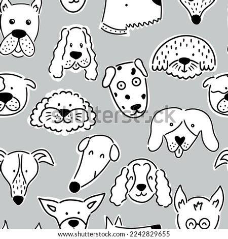 Scandinavian seamless pattern with dog faces. Vector illustration isolated on a white background.  It can be used for wallpaper, nursery, paper, textile. 