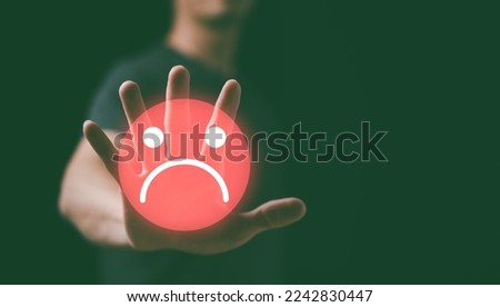 Customer Experience dissatisfied Concept, Unhappy Businessman Client with Sadness Emotion Face on smartphone screen, Bad review, bad service dislike bad quality, low rating, social media not good. Royalty-Free Stock Photo #2242830447