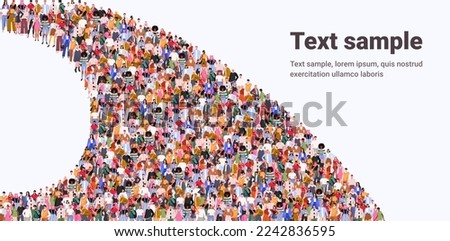 A large group of business people stylish casual clothes are standing in line. Crowd. Crowd of tourists, refugees, men, women queuing. Migration concept. Vector illustration isolated Royalty-Free Stock Photo #2242836595