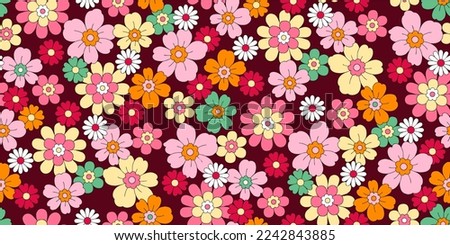Colorful seamless  flowers pattern vector maroon background