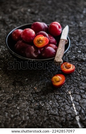 Macro Photo food fruit plums. Texture background of fresh plums.