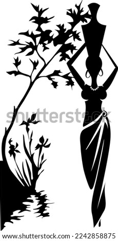 african woman with jug on head in nature
