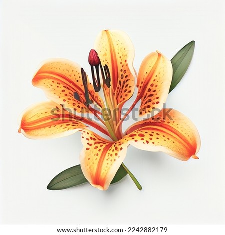 Top view a Tiger Lily flower isolated on a white background, suitable for use on Valentine's Day cards, love letters, or springtime designs.