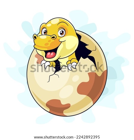 Illustration of Cartoon Dinosaur has hatched inside an egg on a white background