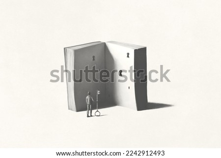 Illustration of man and book, surreal abstract concept
