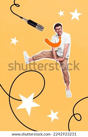 Exclusive magazine picture sketch collage image of funky funny guy dancing singing having fun isolated painting background