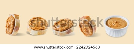 Peanut butter with sandwiches on a yellow background. toning