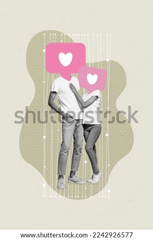 Photo artwork minimal collage picture of charming funny lady guy feedbacks instead of heads isolated drawing background